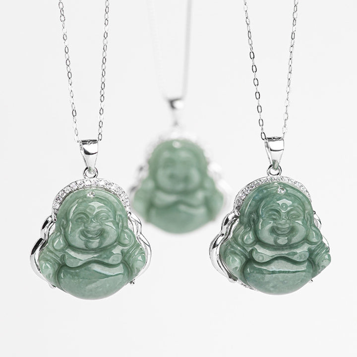 Buddha Stones 925 Sterling Silver Laughing Buddha Jade Abundance Necklace Chain Pendant - image 11