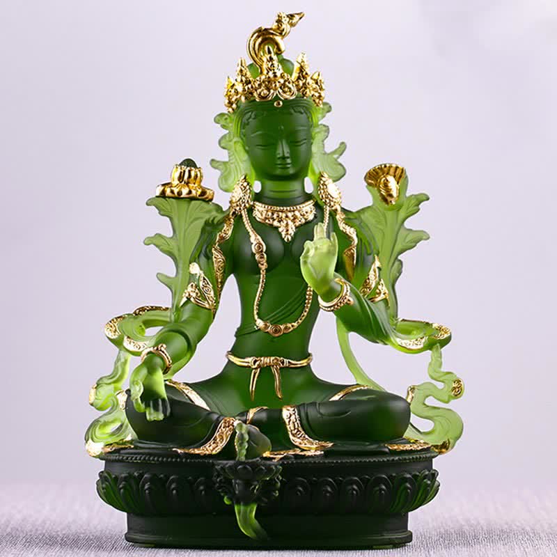 Bodhisattva Green Tara Handmade Liuli Crystal Art Piece Protection Home Office Statue Decoration - image 15