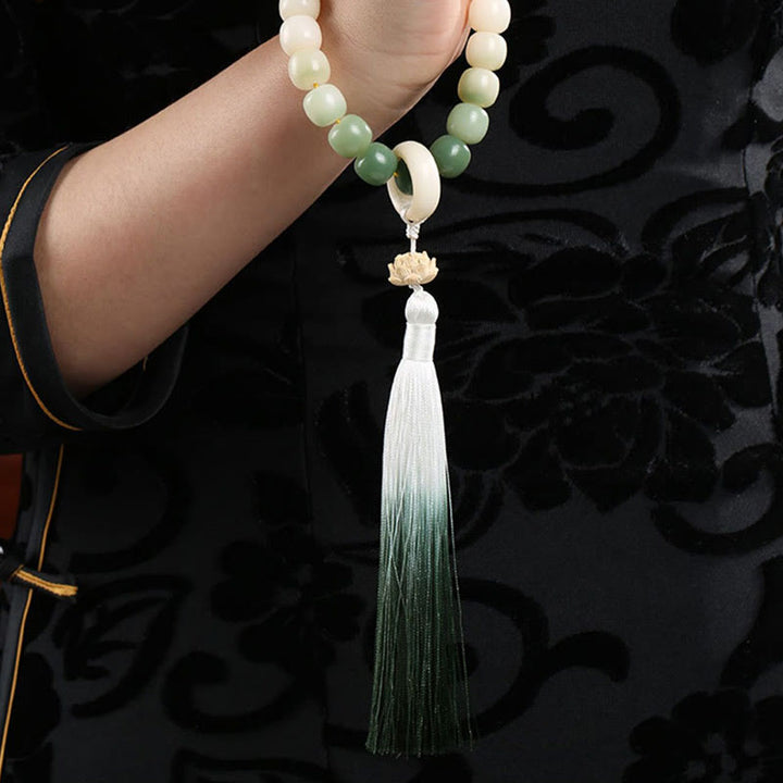 Natural Gradient Bodhi Seed Fortune Money Bag Lotus Wisdom Tassel Wrist Mala