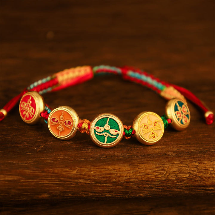 Buddha Stones Tibetan Five God Of Wealth Colorful Rope Braided Luck Bracelet