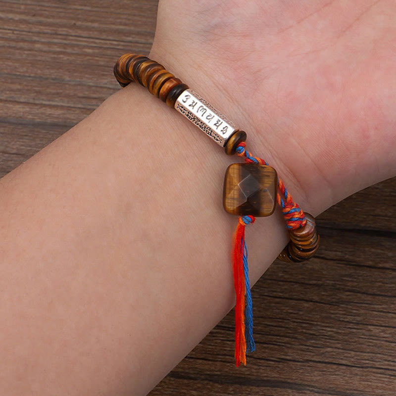 Tibetan Tiger Eye Om Mani Padme Hum Protection Power Bracelet