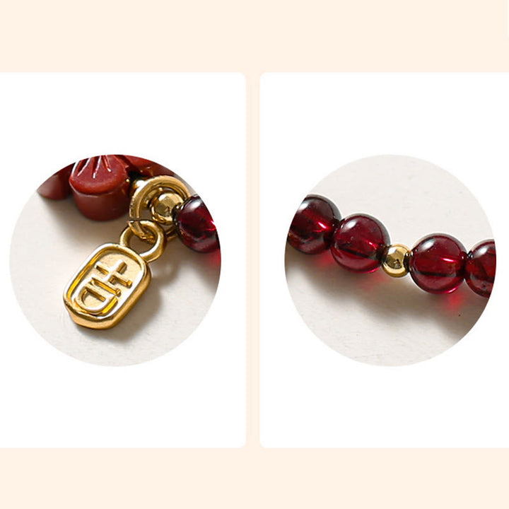 Buddha Stones 14K Gold Natural Garnet Cinnabar Flower Calm Bracelet - image 9