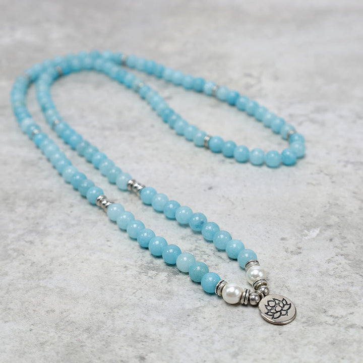 Buddha Stones Natural Amazonite Stone Healing Lotus Mala Bracelet - image 2