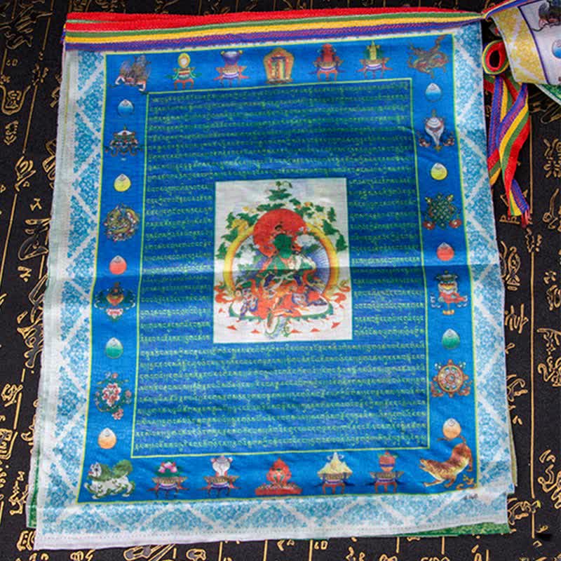 Tibetan 5 Colors Windhorse Buddha Tara Scriptures Healing Auspicious Outdoor Prayer Flag