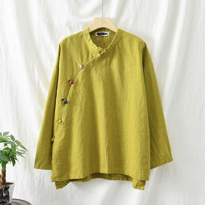 Buddha Stones Ramie Linen Blouse Women Shirt Top Chinese Hanfu Style Clothing