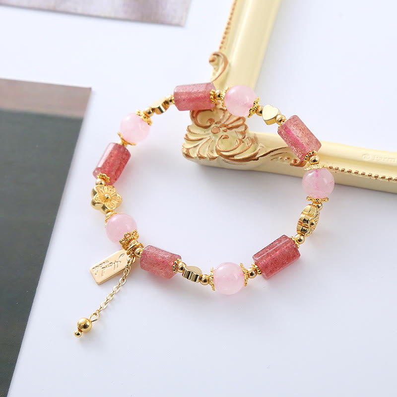 Buddha Stones Strawberry Quartz Pink Crystal Love Heart Flower Positive Bracelet - image 2