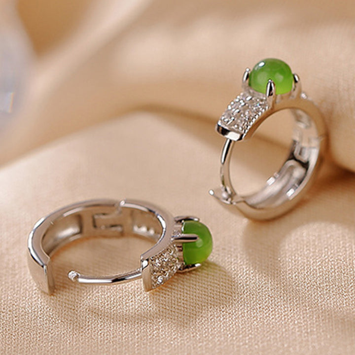 Buddha Stones 925 Sterling Silver Round Cyan Jade Success Stud Earrings - image 3