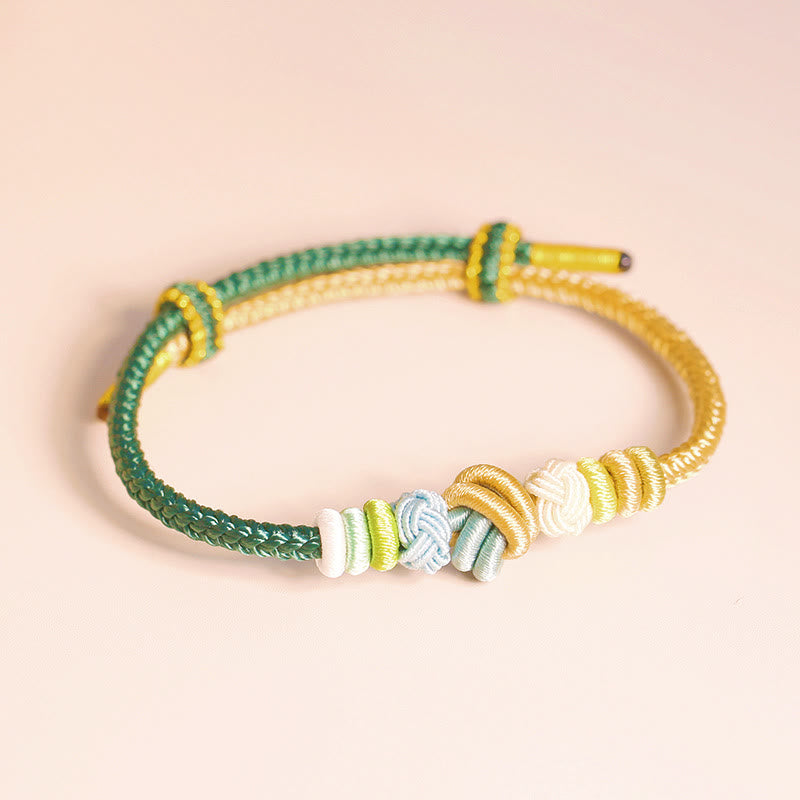 Buddha Stones Two-Color Rope Handcrafted Eight Thread Peace Knot Luck Connection Bracelet - Green&Gold - 15-17cm - image 7