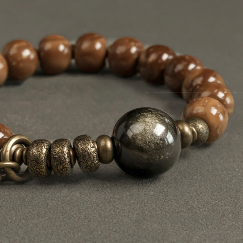 Buddha Stones Kuka Seed Tiger Eye Gold Sheen Obsidian Brass Copper Wealth Luck Bracelet - image 10