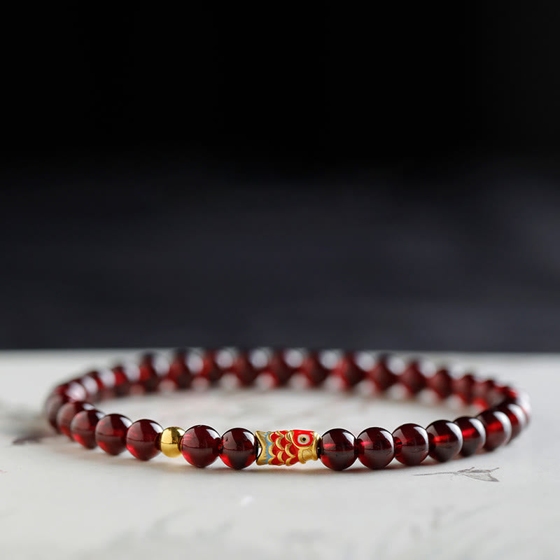 Buddha Stones 999 Gold Koi Fish Natural Garnet Protection Bracelet - image 3