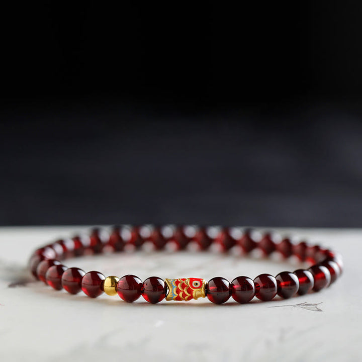Buddha Stones 999 Gold Koi Fish Natural Garnet Protection Bracelet - image 3