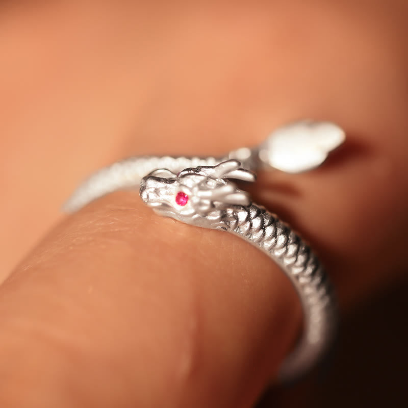 Buddha Stones 925 Sterling Silver Vintage Dragon Luck Protection Strength Adjustable Ring - image 15