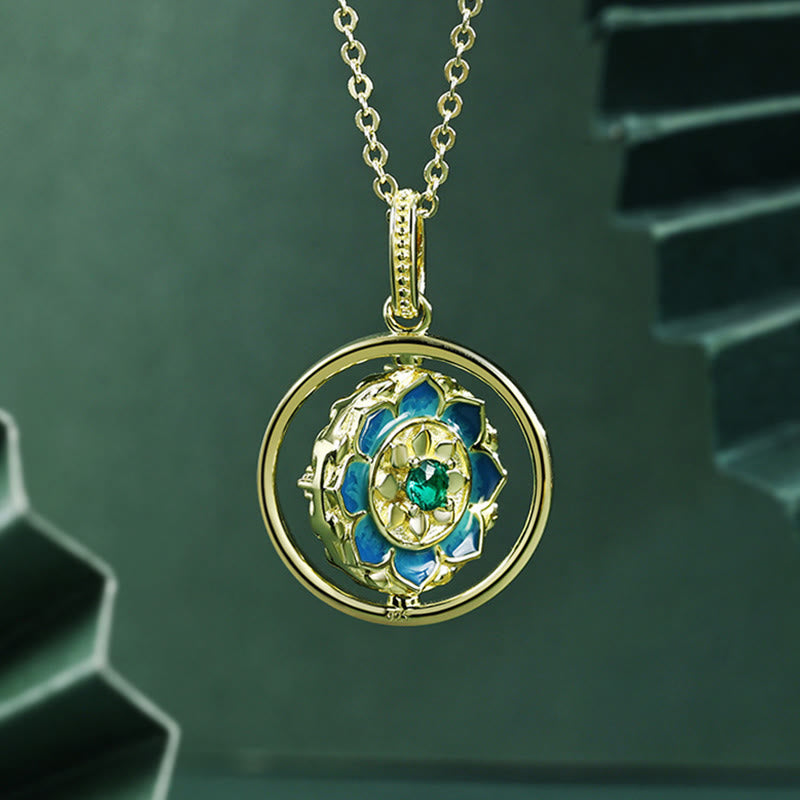 Buddha Stones 925 Sterling Silver Lotus Flower Floral Zircon Enlightenment Rotatable Necklace Pendant - image 1