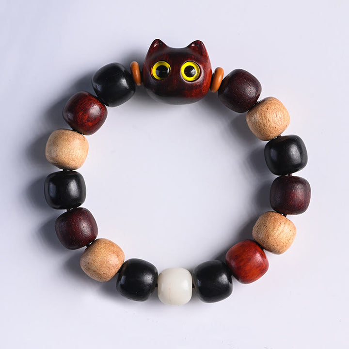 Buddha Stones Small Leaf Red Sandalwood Ebony Wood Cute Cat Engraved Protection Bracelet - Small Leaf Red Sandalwood(Keep away evil spirits♥Protection) - image 12