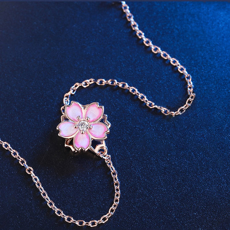 Buddha Stones 925 Sterling Silver Cherry Blossom Blessing Chain Bracelet Rotatable Ring - image 8