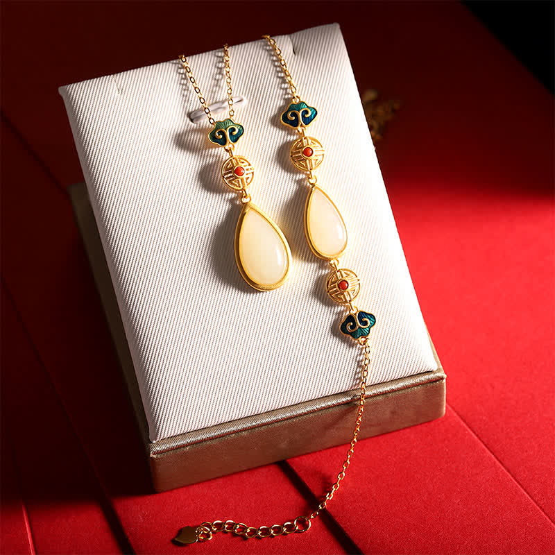 925 Sterling Silver Hetian White Jade Water Drop Chain Necklace Pendant Bracelet - image 0