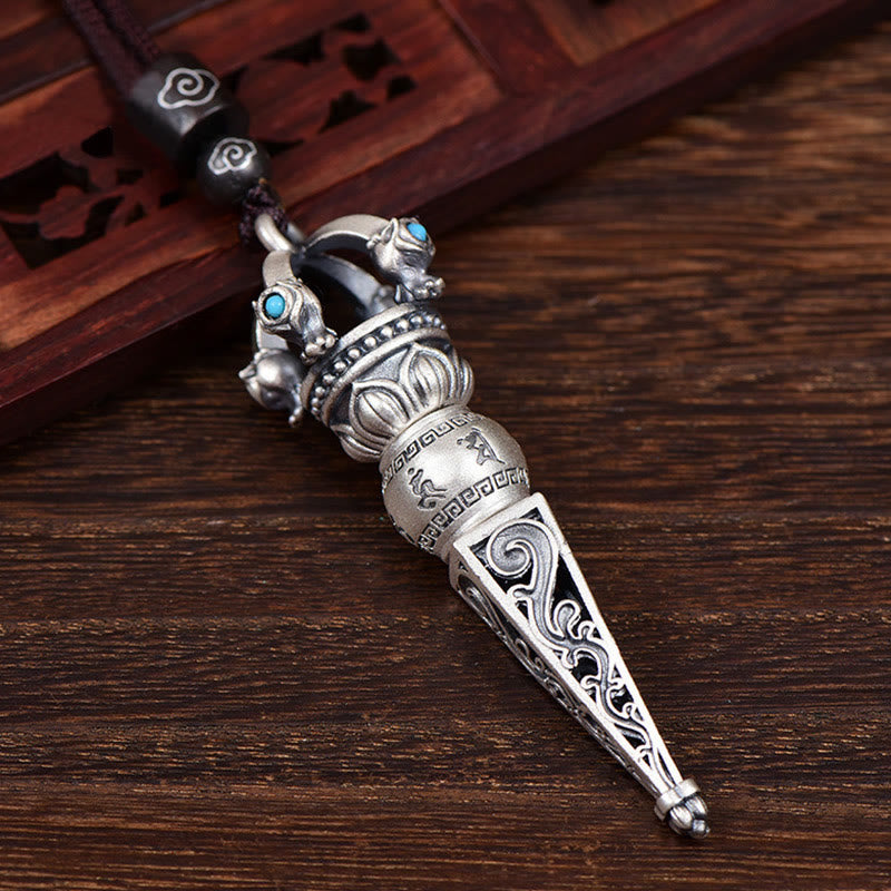Buddha Stones Tibetan Om Mani Padme Hum Dorje Vajra Design Wisdom Rotatable Necklace Pendant - image 1
