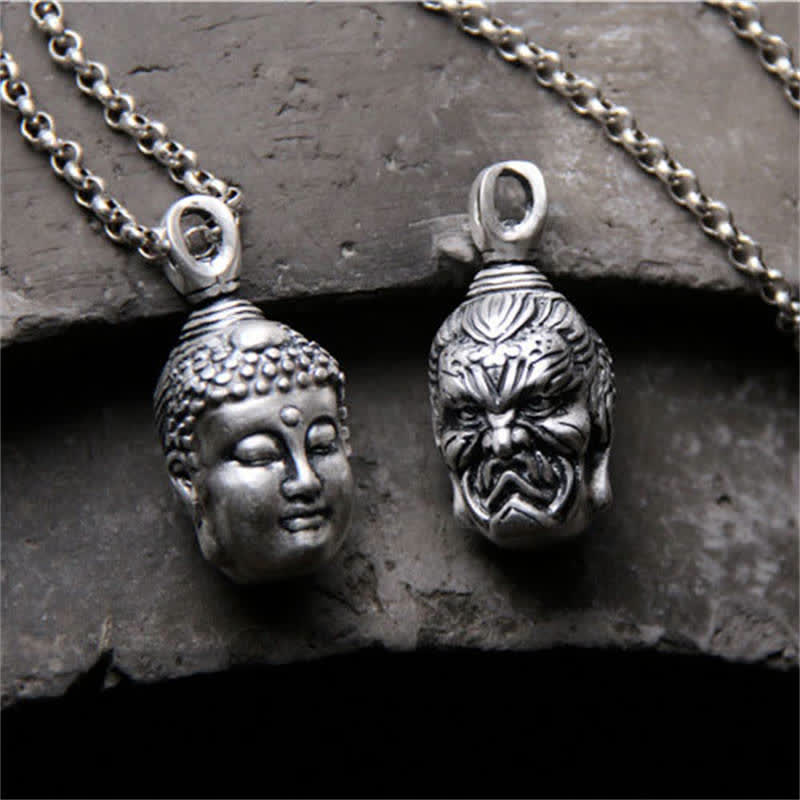 999 Sterling Silver Buddha Demon Serenity Necklace Pendant - image 2