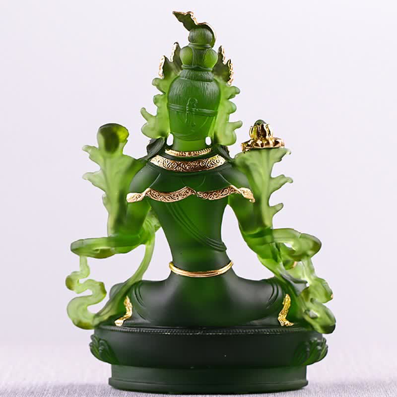 Bodhisattva Green Tara Handmade Liuli Crystal Art Piece Protection Home Office Statue Decoration - image 18