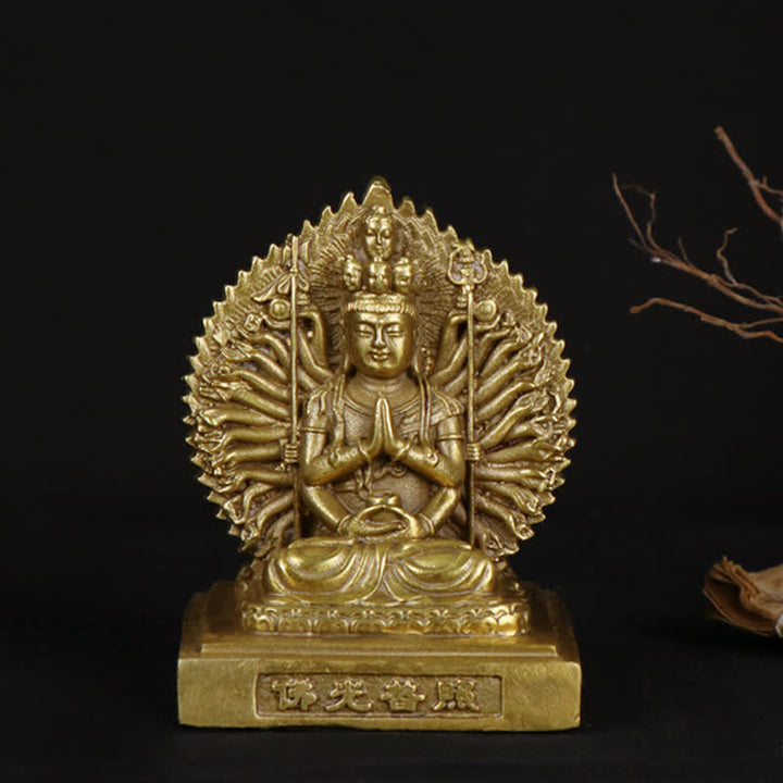 Chenrezig Thousand-handed Avalokitesvara Figurine Double-sided Kuan Yin Bodhisattva Protection Solid Copper Statue Decoration - AVALOKITESVARA SYMBOL (Wealth ♥ Success) - image 0