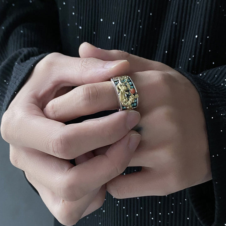 925 Sterling Silver Turquoise Red Agate PiXiu Abacus Protection Ring - image 2