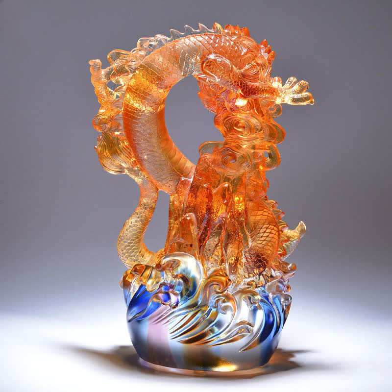 Feng Shui Dragon Handmade Liuli Crystal Art Piece Success Home Office Decoration - image 3