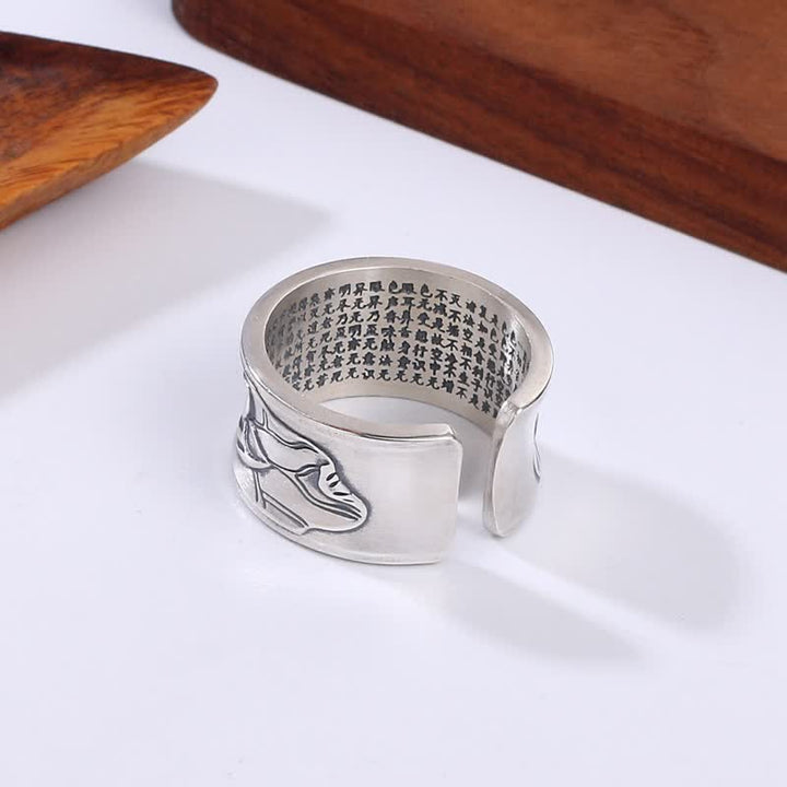 999 Sterling Silver Lotus Flower Heart Sutra Protection Ring - image 3