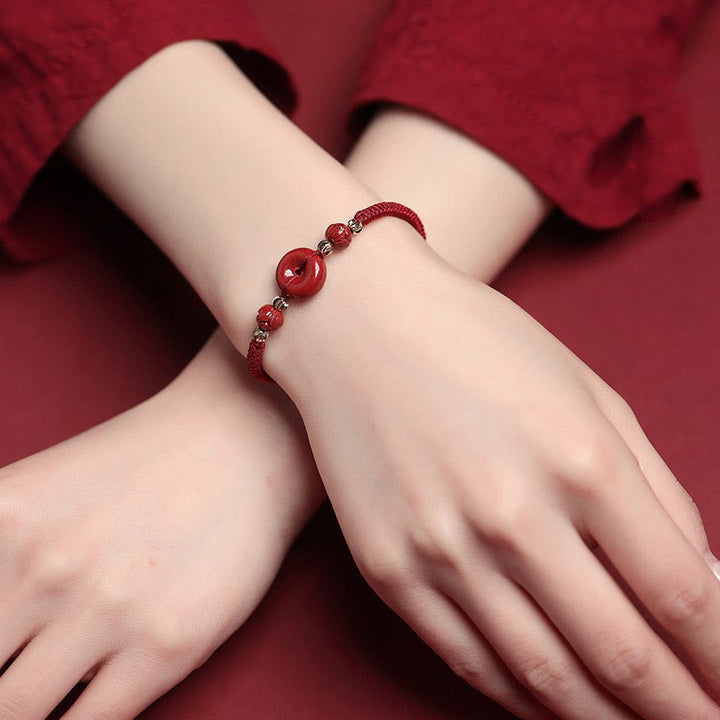 Buddha Stones Handmade Lotus Cinnabar Peace Buckle Blessing Braid Bracelet - image 5