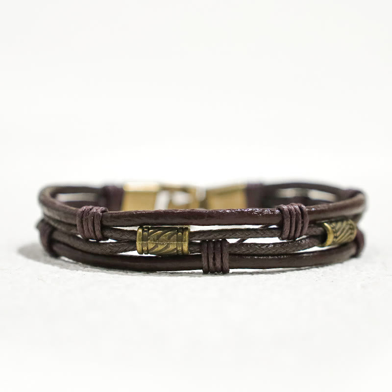 Buddha Stones Vintage Leather Wrist Band Brown Rope Layered Bracelet Bangle - Dark Brown Thread(Wrist Circumference: 19-21cm) - image 3