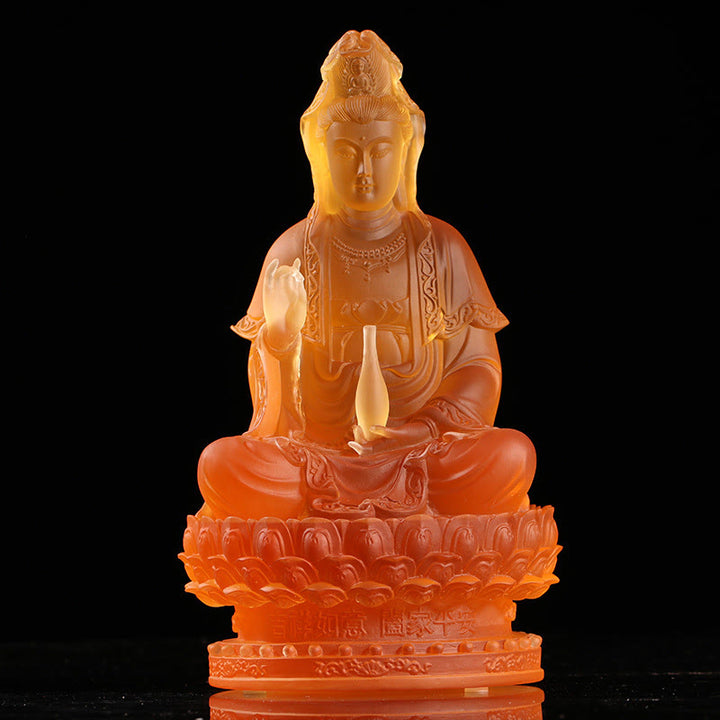 Buddha Stones Kwan Yin Avalokitesvara Handmade Figurine Liuli Crystal Art Piece Wealth Statue Home Offering Decoration - 23cm Amber Color - image 7