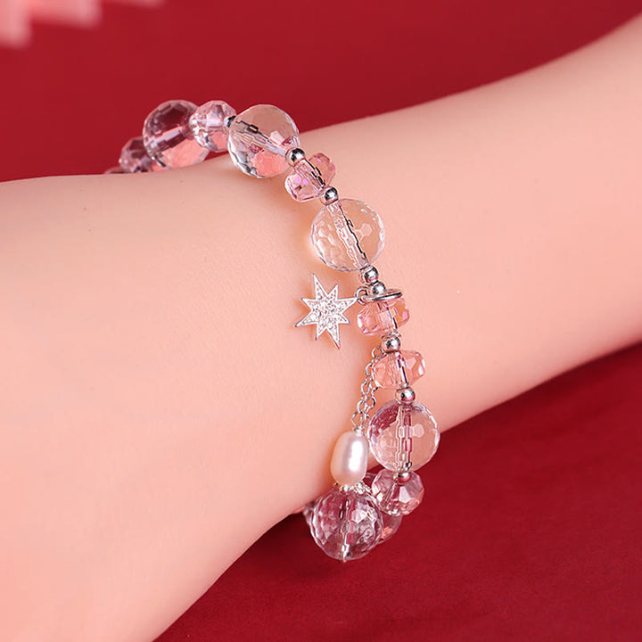 Buddha Stones White Crystal Pink Crystal Protection Star Charm Bracelet