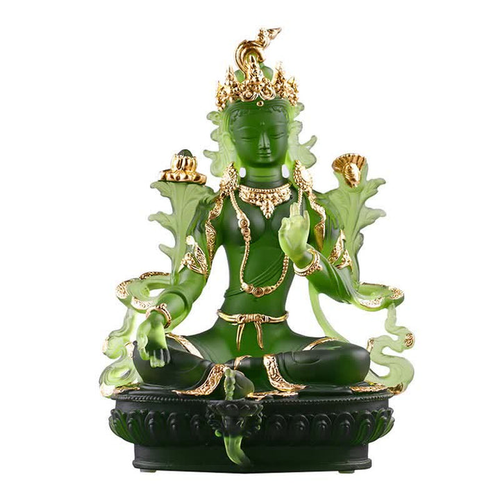 Bodhisattva Green Tara Handmade Liuli Crystal Art Piece Protection Home Office Statue Decoration - 16*9.5*22cm - Gold Green Tara - image 19