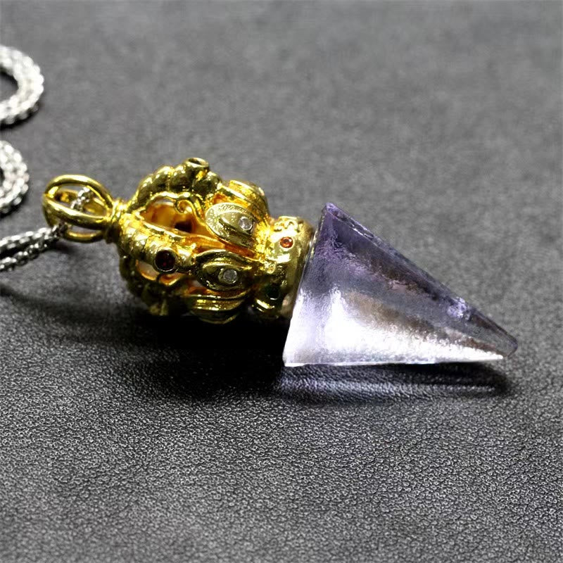 Buddha Stones Tibetan Dorje Vajra 4 Prong Lotus Liuli Crystal Strength Necklace Pendant - image 13