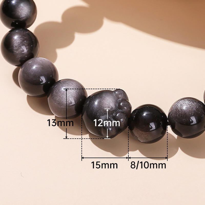 Buddha Stones Natural Gold Sheen Obsidian Silver Sheen Obsidian Cute Cat Paw Claw Wealth Bracelet - image 10