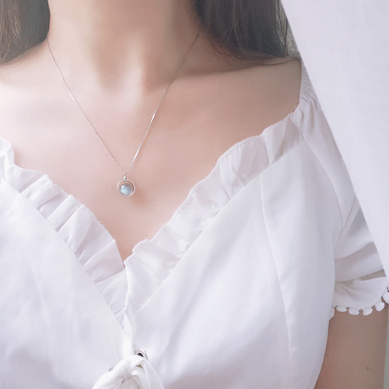 Buddha Stones 925 Sterling Silver Moonstone Love Planet Rotatable Pattern Necklace Pendant - image 3