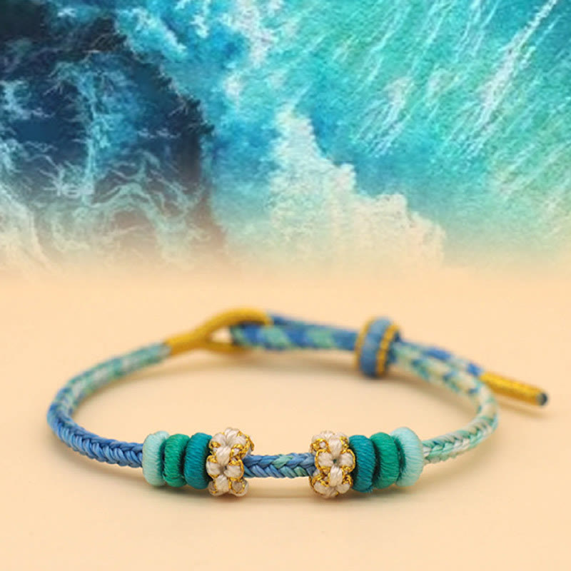 Buddha Stones Handmade Eight Thread Peace Knot Peach Blossom Knot Luck Rope Braided Bracelet - Blue Sea(Blue Green) (Wrist Circumference 14-18cm) - image 10