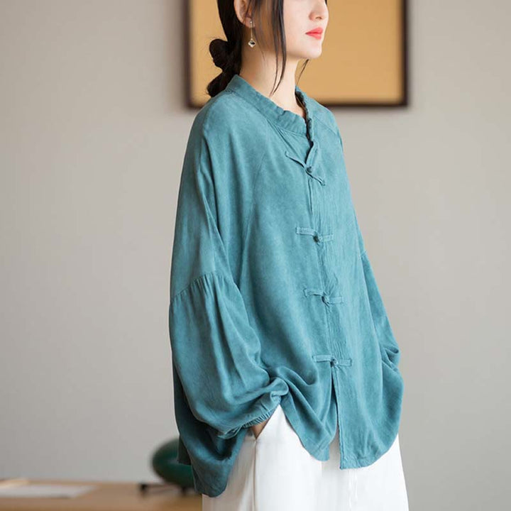 Buddha Stones Frog-Button Long Sleeve Shirt Zen Tai Chi Meditation Top Hanfu Clothing Jacket