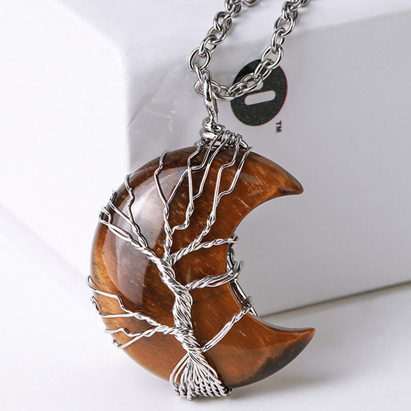 Buddha Stones Natural Quartz Crystal Moon Tree Of Life Healing Energy Necklace Pendant - image 16