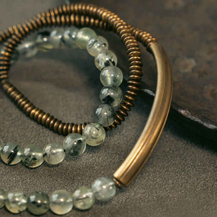 Buddha Stones Purple Phantom Red Hematoid Quartz Green Rutilated Quartz Copper Love Forgive Bracelet - image 21