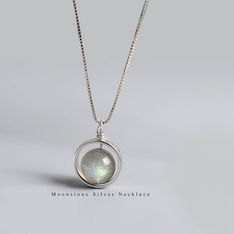 Buddha Stones 925 Sterling Silver Moonstone Love Planet Rotatable Pattern Necklace Pendant - Moonstone(Love♥Calm) - image 1