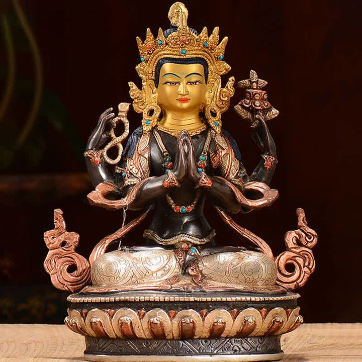 Bodhisattva Chenrezig Four-armed Avalokitesvara Protection Copper Statue Decoration - image 2