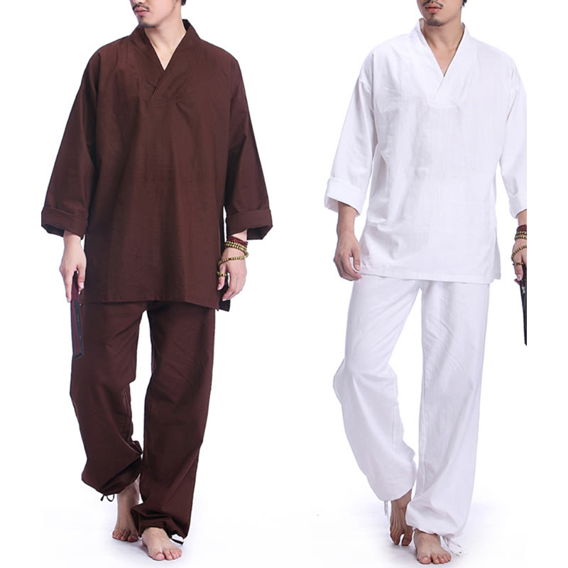 Buddha Stones Meditation Prayer V-neck Design Cotton Linen Spiritual Zen Practice Yoga Clothing Men's Set - image 19