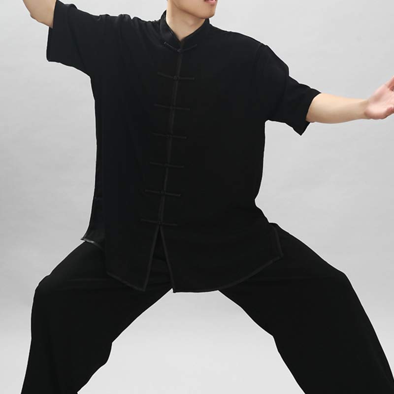 Buddha Stones Meditation Zen Prayer Spiritual Tai Chi Qigong Practice Unisex Embroidery Clothing Set - Short Sleeve Black - US14，UK/AU18，EU46 (3XL) - image 21