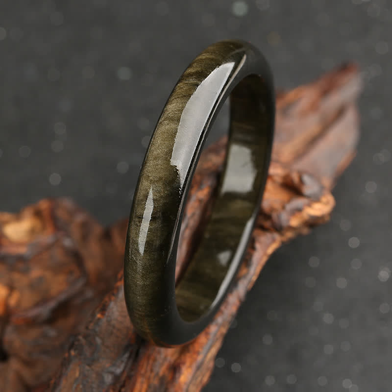 Buddha Stones Gold Sheen Obsidian Silver Sheen Obsidian Protection Bracelet Bangle - image 3