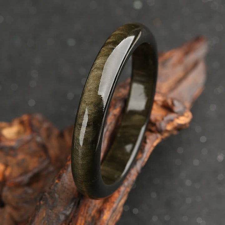 Buddha Stones Gold Sheen Obsidian Silver Sheen Obsidian Protection Bracelet Bangle - image 3