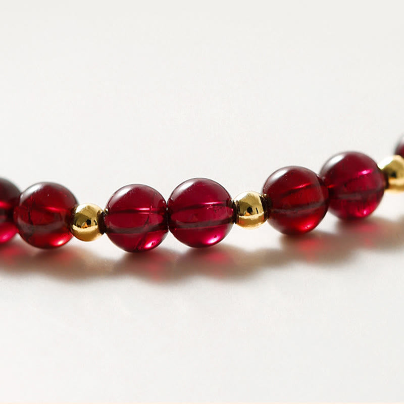 Buddha Stones 14K Gold Natural Garnet Cinnabar Flower Calm Bracelet - image 8