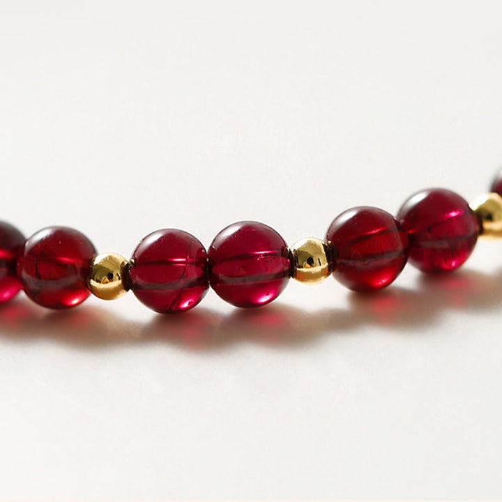 Buddha Stones 14K Gold Natural Garnet Cinnabar Flower Calm Bracelet - image 8