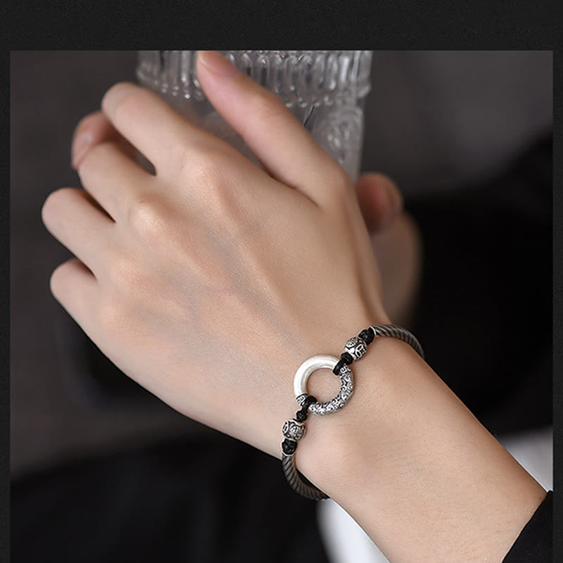 Buddha Stones 999 Sterling Silver Fu Character Peace Buckle Copper Coin Auspicious Clouds Fortune Bracelet - image 13