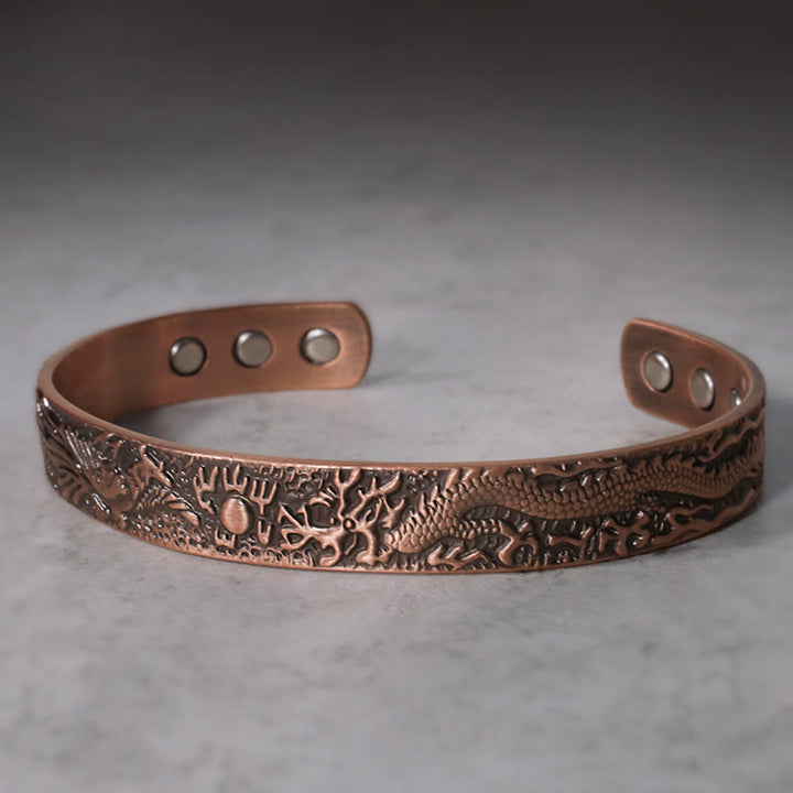 Buddha Stones Dragon Phoenix Magnetic Solid Copper Cuff Bracelet Bangle - image 1