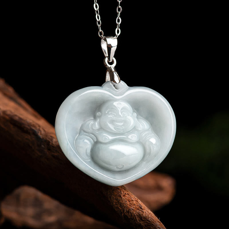 Buddha Stones Laughing Buddha White Jade Luck Blessing Titanium Steel Chain Necklace Pendant - image 5